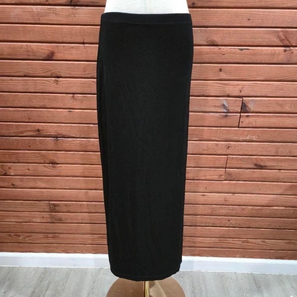 90s Vintage Womens Size Large Black Slinky Midi Skirt Whimsygoth Goth Grunge Y2K